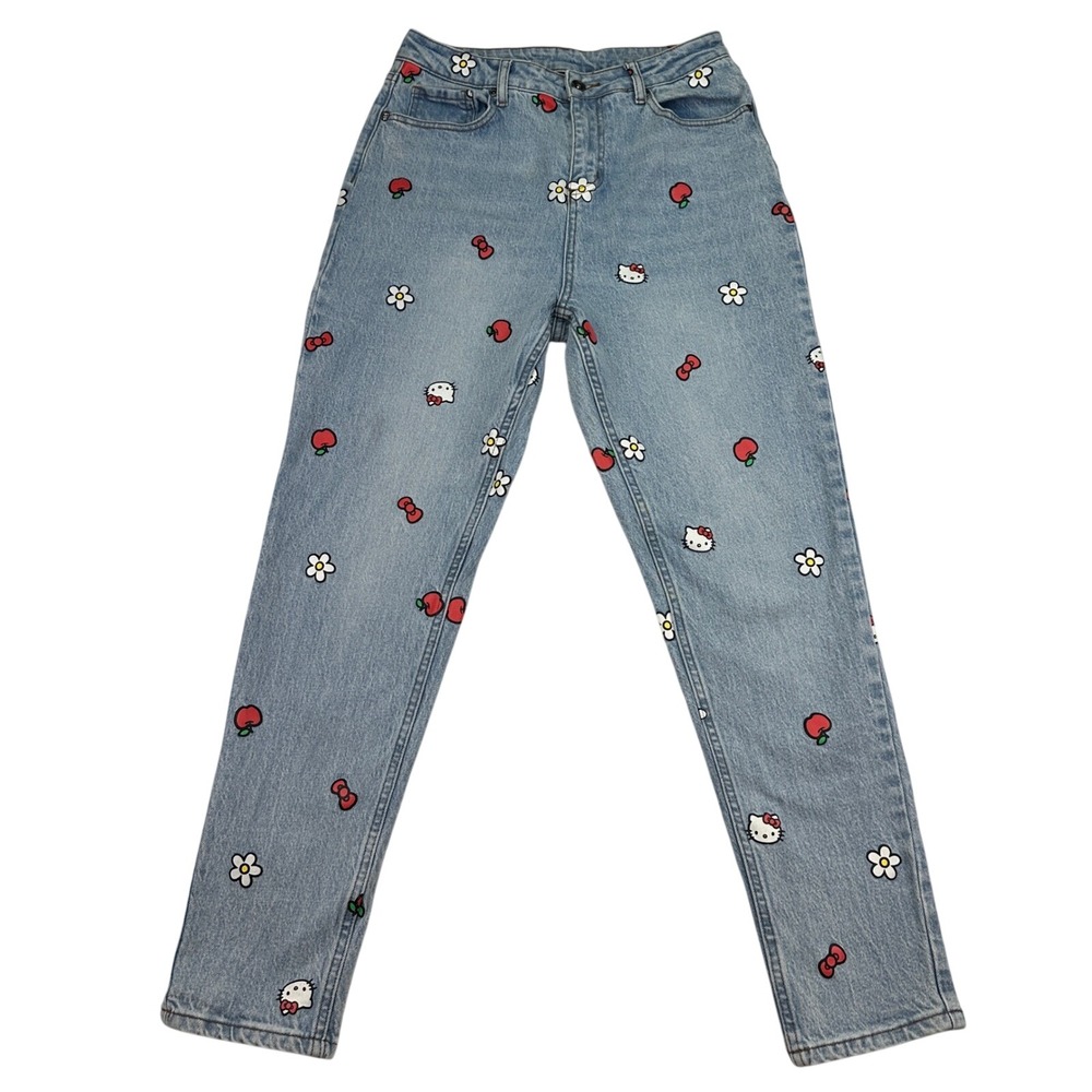 Hello Kitty Jeans Sanrio Apples Flowers Light Wash Denim Womens Size 7x30